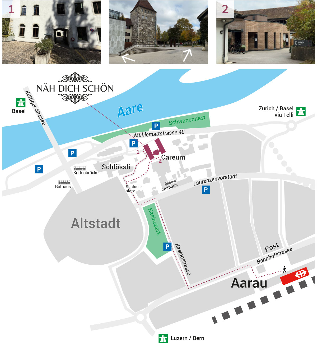 Anreise zum Nähatelier NÄH DICH SCHÖN in Aarau